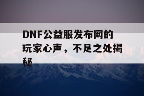 DNF公益服发布网的玩家心声，不足之处揭秘