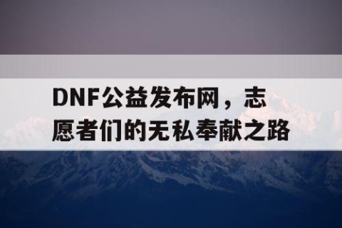 DNF公益发布网，志愿者们的无私奉献之路