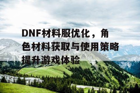 DNF材料服优化，角色材料获取与使用策略提升游戏体验