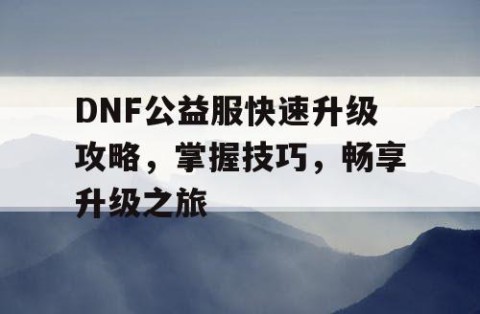 DNF公益服快速升级攻略，掌握技巧，畅享升级之旅