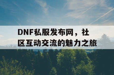 DNF私服发布网，社区互动交流的魅力之旅