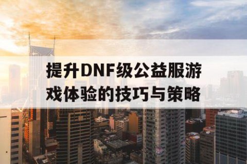 提升DNF级公益服游戏体验的技巧与策略