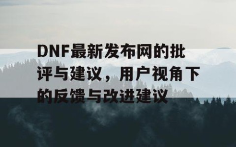 DNF最新发布网的批评与建议，用户视角下的反馈与改进建议