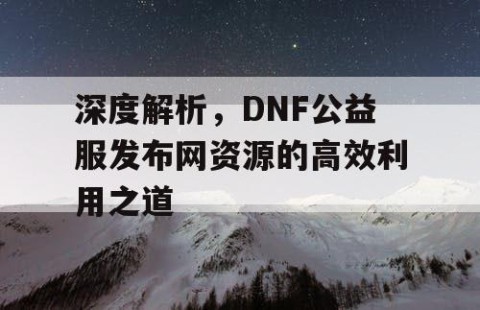 深度解析，DNF公益服发布网资源的高效利用之道