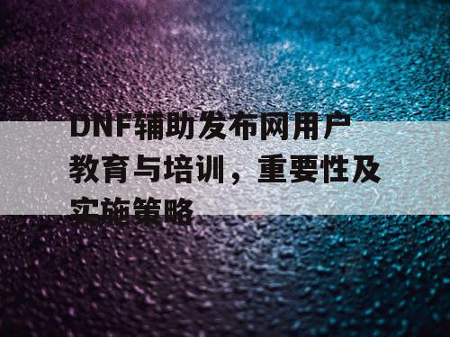 DNF辅助发布网用户教育与培训	，重要性及实施策略