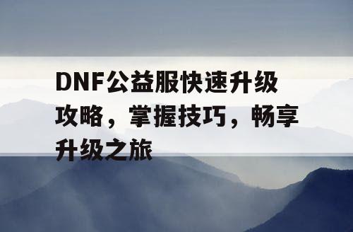 DNF公益服快速升级攻略，掌握技巧，畅享升级之旅