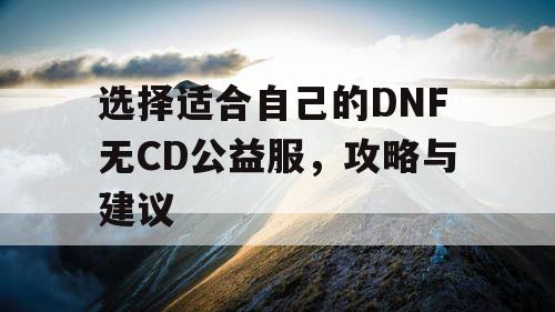 选择适合自己的DNF无CD公益服	，攻略与建议