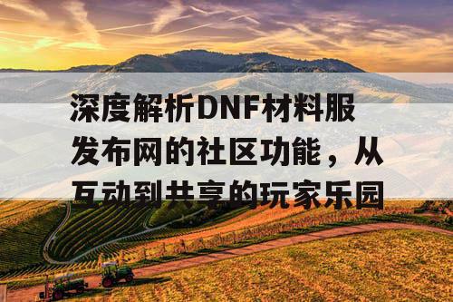 深度解析DNF材料服发布网的社区功能，从互动到共享的玩家乐园