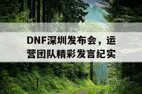 DNF深圳发布会，运营团队精彩发言纪实