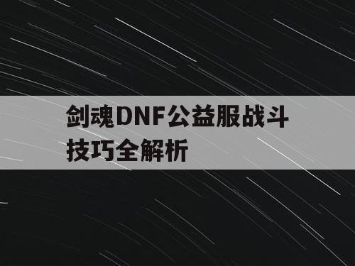 剑魂DNF公益服战斗技巧全解析