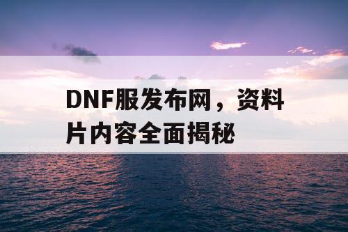 DNF服发布网，资料片内容全面揭秘