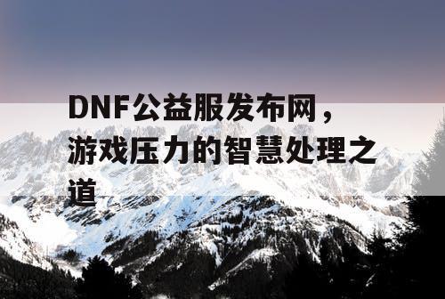 DNF公益服发布网，游戏压力的智慧处理之道