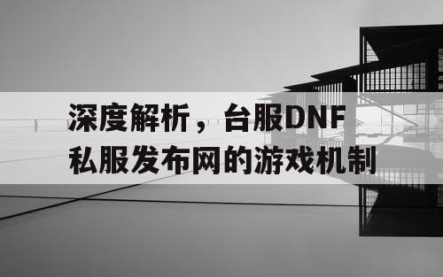 深度解析，台服DNF私服发布网的游戏机制