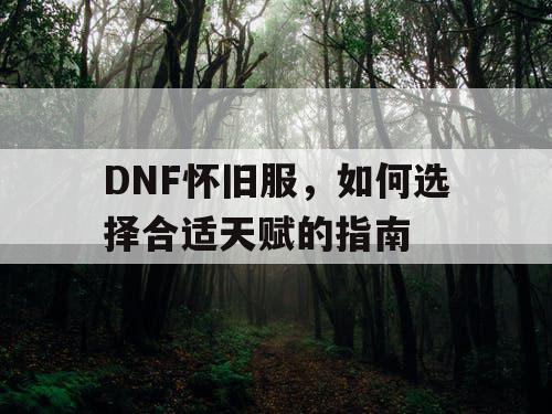 DNF怀旧服，如何选择合适天赋的指南