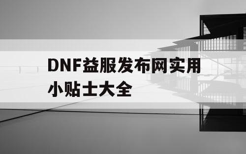 DNF益服发布网实用小贴士大全