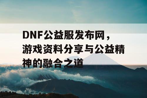 DNF公益服发布网，游戏资料分享与公益精神的融合之道