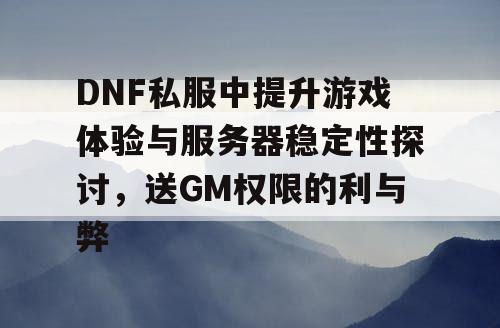 DNF私服中提升游戏体验与服务器稳定性探讨	，送GM权限的利与弊