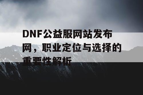 DNF公益服网站发布网	，职业定位与选择的重要性解析