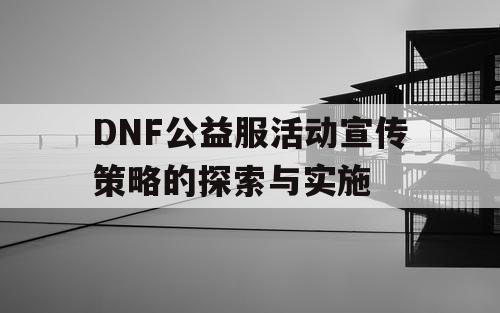 DNF公益服活动宣传策略的探索与实施