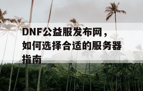 DNF公益服发布网，如何选择合适的服务器指南