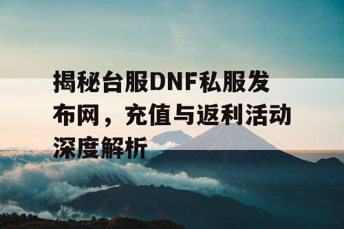 揭秘台服DNF私服发布网，充值与返利活动深度解析