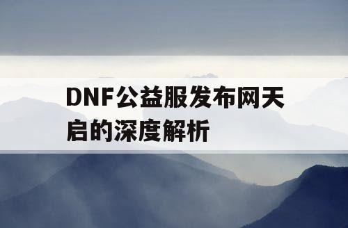 DNF公益服发布网天启的深度解析