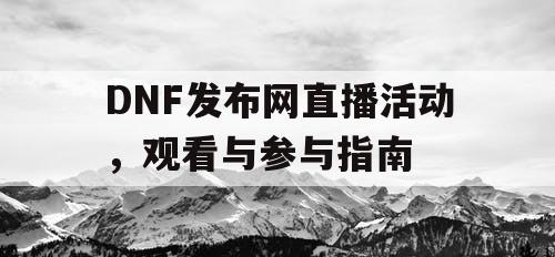 DNF发布网直播活动，观看与参与指南