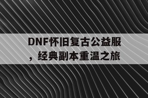 DNF怀旧复古公益服	，经典副本重温之旅