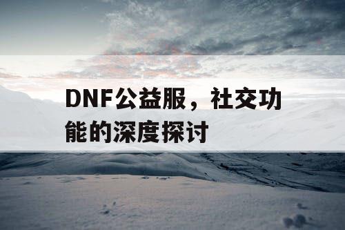 DNF公益服，社交功能的深度探讨