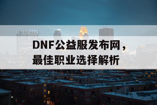 DNF公益服发布网，最佳职业选择解析