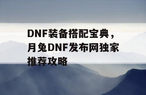 DNF装备搭配宝典，月兔DNF发布网独家推荐攻略