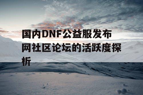 国内DNF公益服发布网社区论坛的活跃度探析