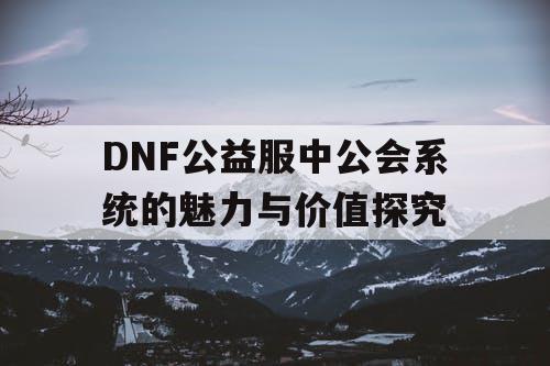 DNF公益服中公会系统的魅力与价值探究