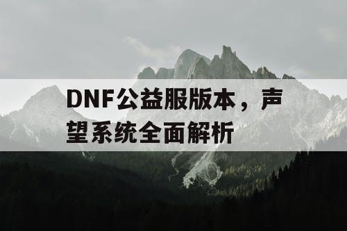 DNF公益服版本，声望系统全面解析