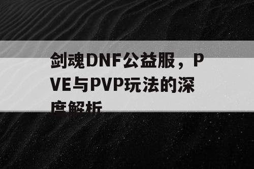 剑魂DNF公益服，PVE与PVP玩法的深度解析