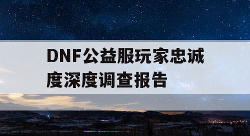 DNF公益服玩家忠诚度深度调查报告