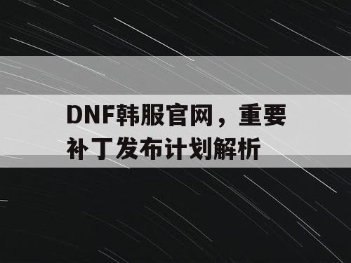 DNF韩服官网，重要补丁发布计划解析