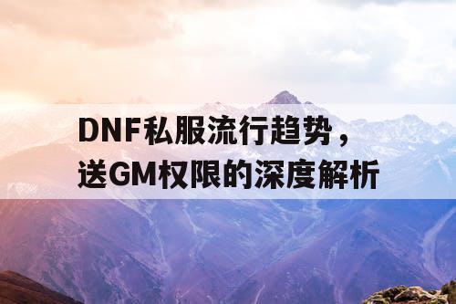 DNF私服流行趋势，送GM权限的深度解析