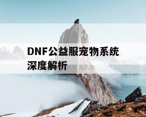 DNF公益服宠物系统深度解析