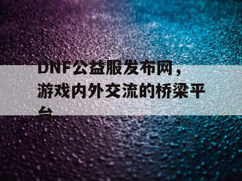 DNF公益服发布网，游戏内外交流的桥梁平台