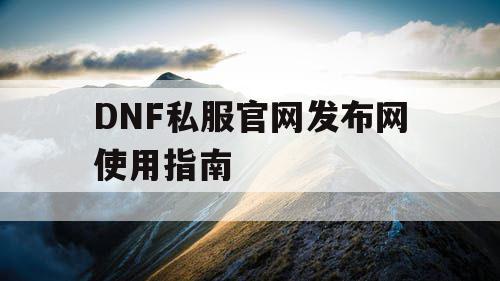 DNF私服官网发布网使用指南