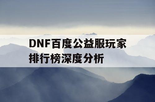 DNF百度公益服玩家排行榜深度分析