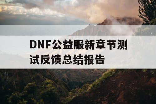 DNF公益服新章节测试反馈总结报告