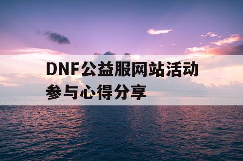 DNF公益服网站活动参与心得分享