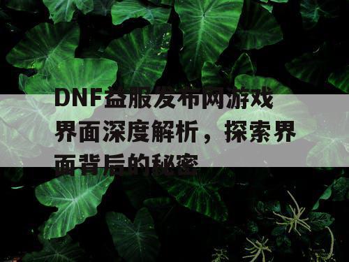 DNF益服发布网游戏界面深度解析	，探索界面背后的秘密