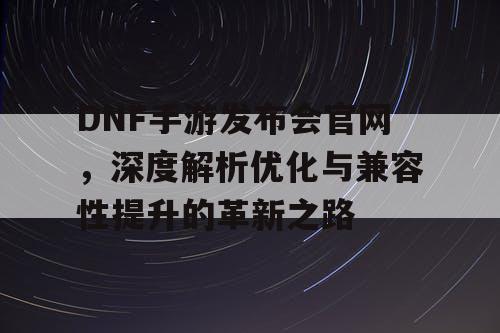 DNF手游发布会官网，深度解析优化与兼容性提升的革新之路