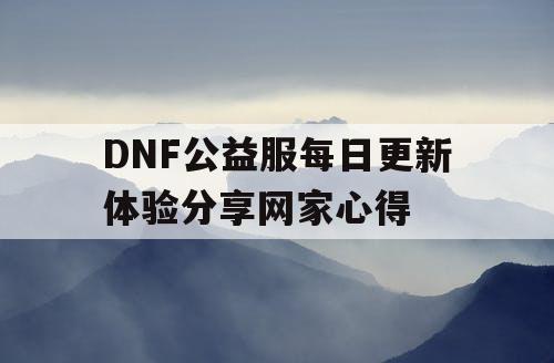 DNF公益服每日更新体验分享网家心得