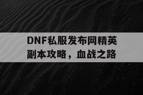 DNF私服发布网精英副本攻略，血战之路