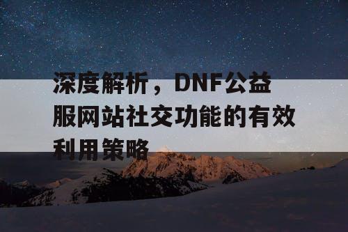 深度解析，DNF公益服网站社交功能的有效利用策略