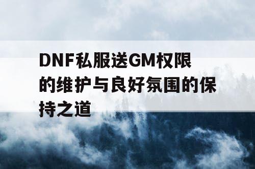 DNF私服送GM权限的维护与良好氛围的保持之道